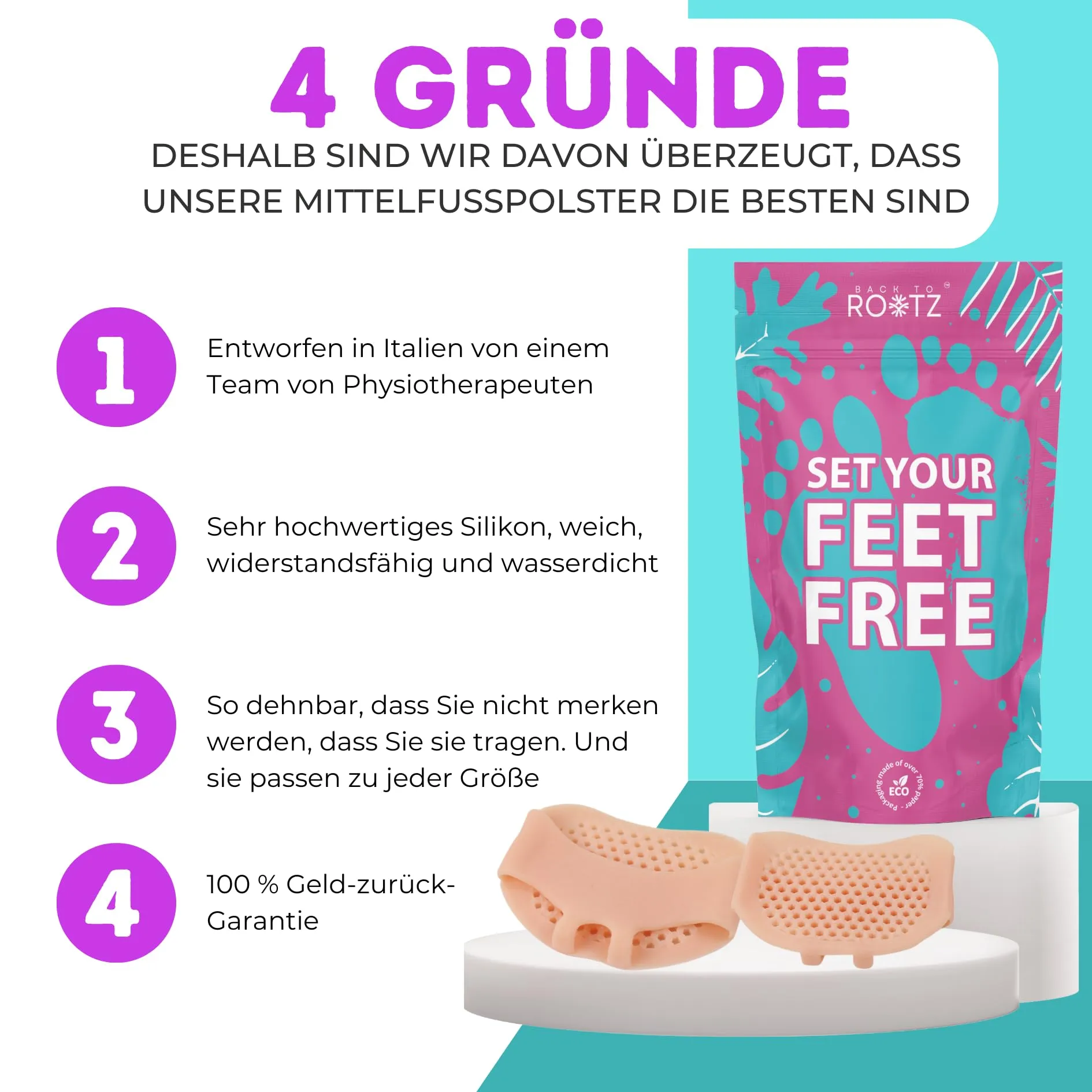 4x metatarsal pads for men and women. Soft silicone gel foot pads, pain relief for high heels and work shoes