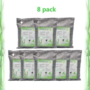 Activated Bamboo Charcoal Bags Air Purifying Bags Natural Air Purifier Freshener Neutralizer Filter Odor Remove Eliminator Deodorizer Moisture Absor for Home, Car, Closet, Bathroom (8 Pack, 200g Each)