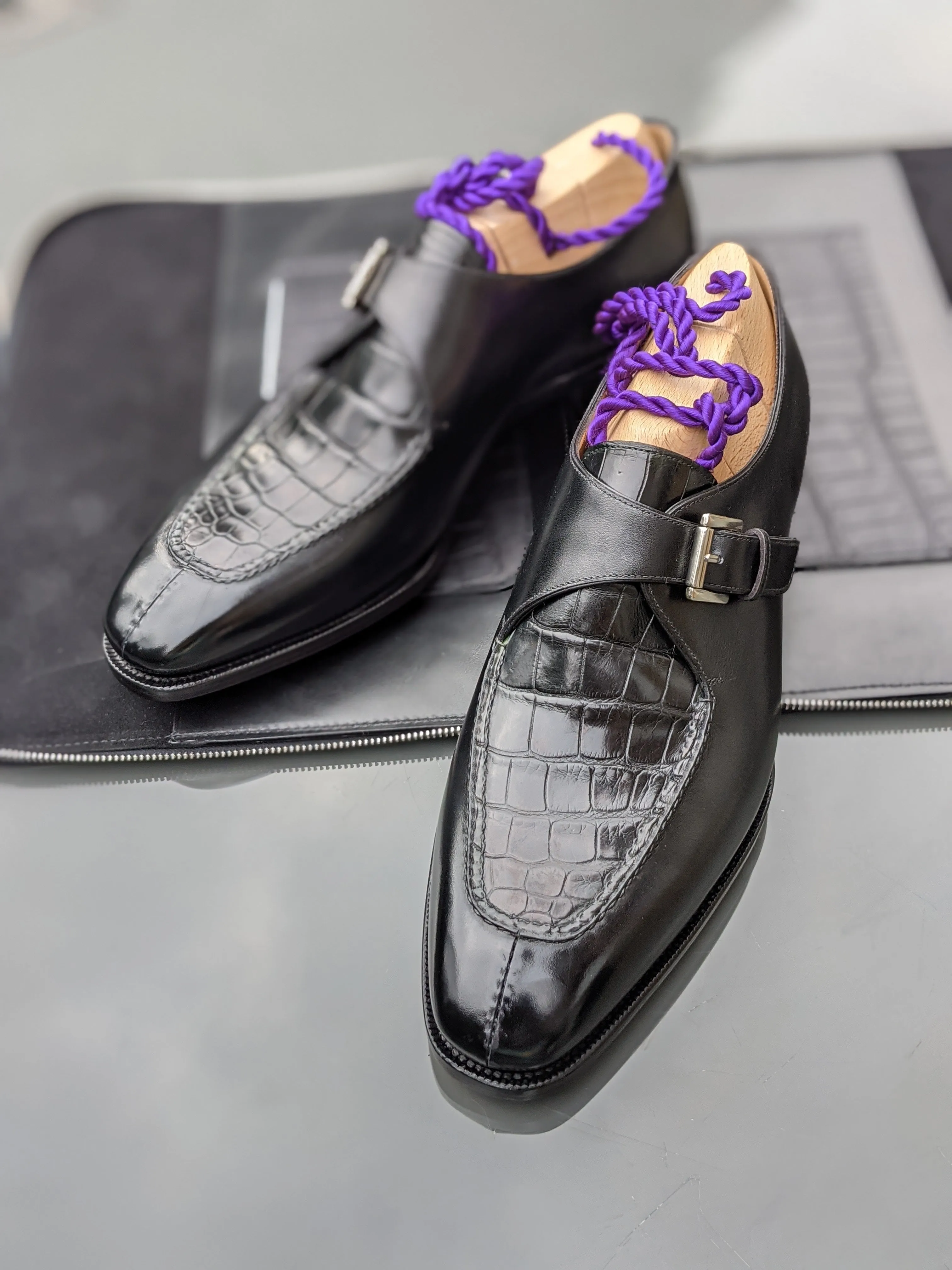 Ascot Andre - Black Crocodile & Black Calf