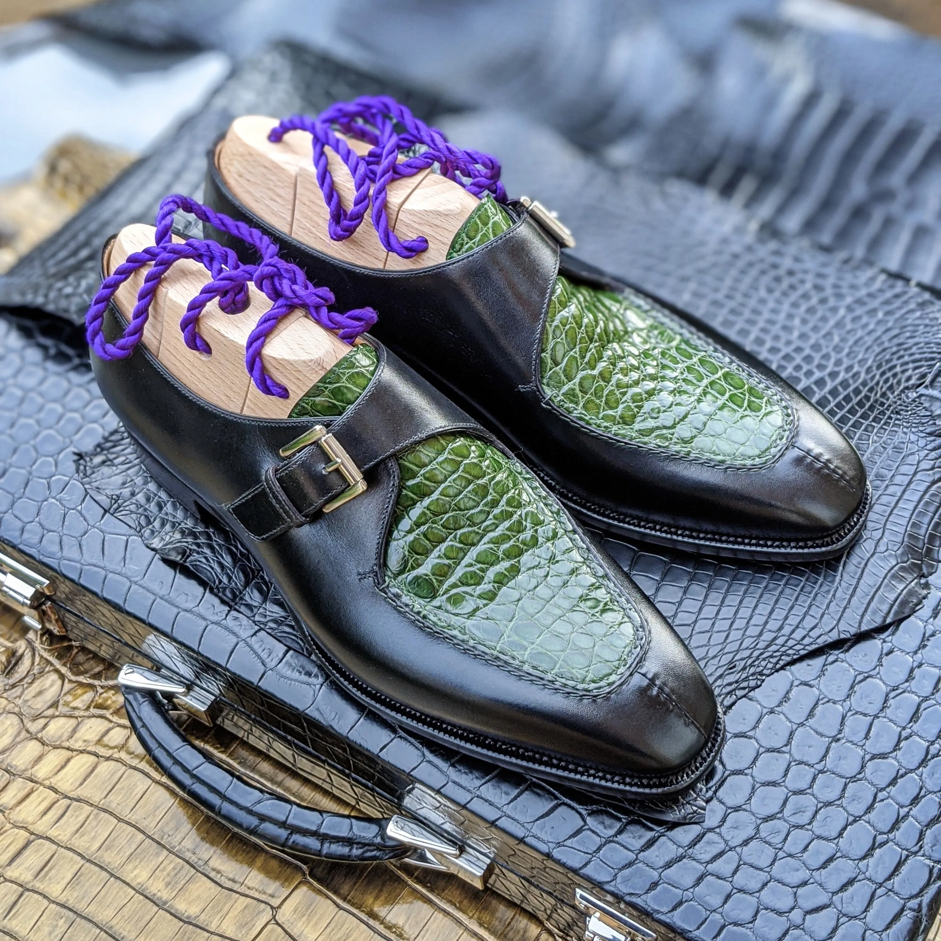 Ascot Andre - Green Alligator & Black Calf