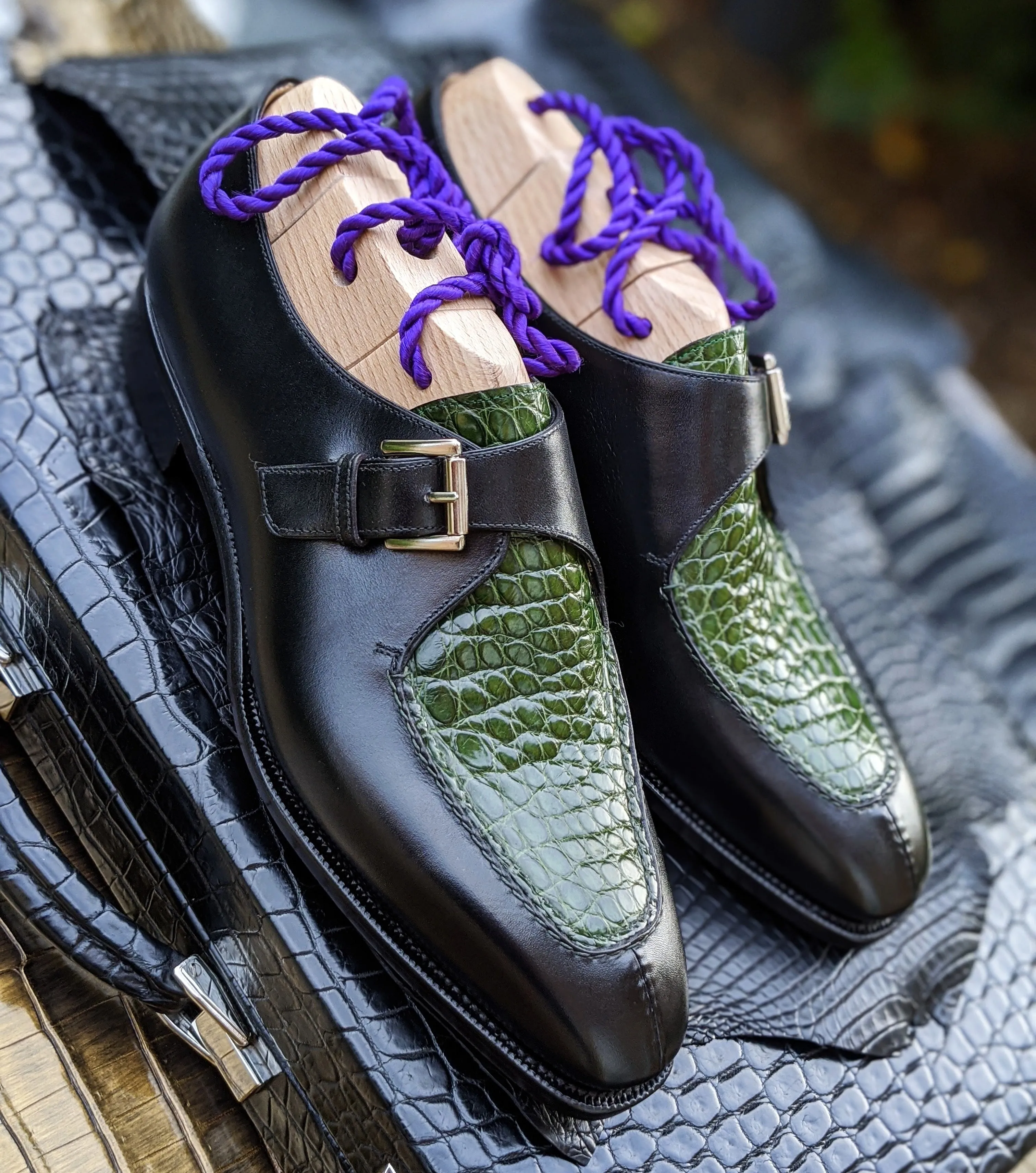 Ascot Andre - Green Alligator & Black Calf