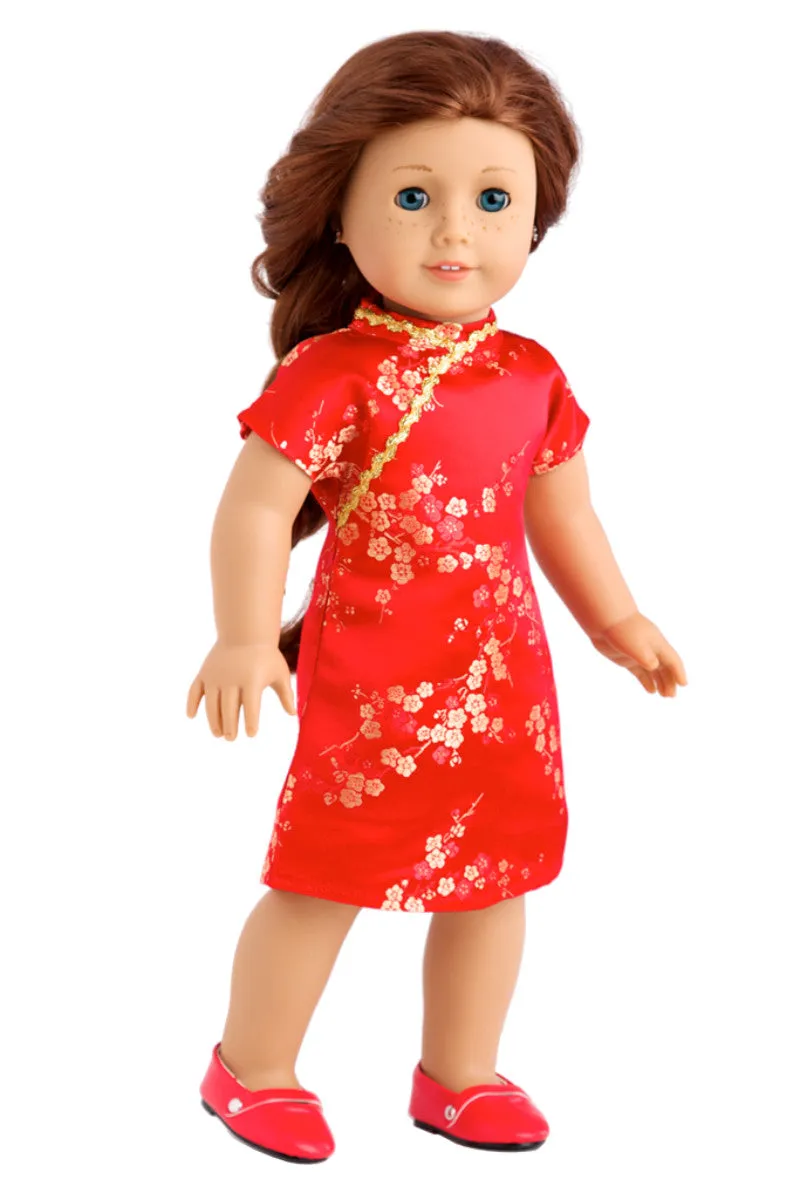 Asian Beauty - Clothes for 18 inch Doll - Asian Red and Gold Traditional Dress with Golden Shoes