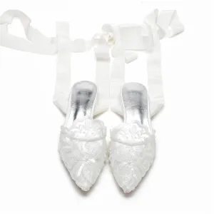 Beaded Lace Flat Shoes