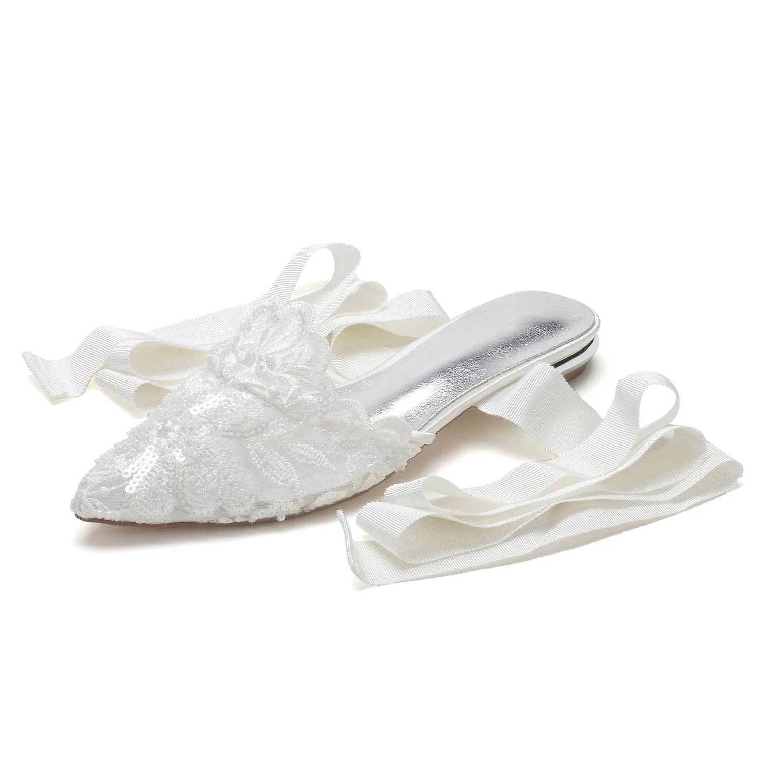 Beaded Lace Flat Shoes