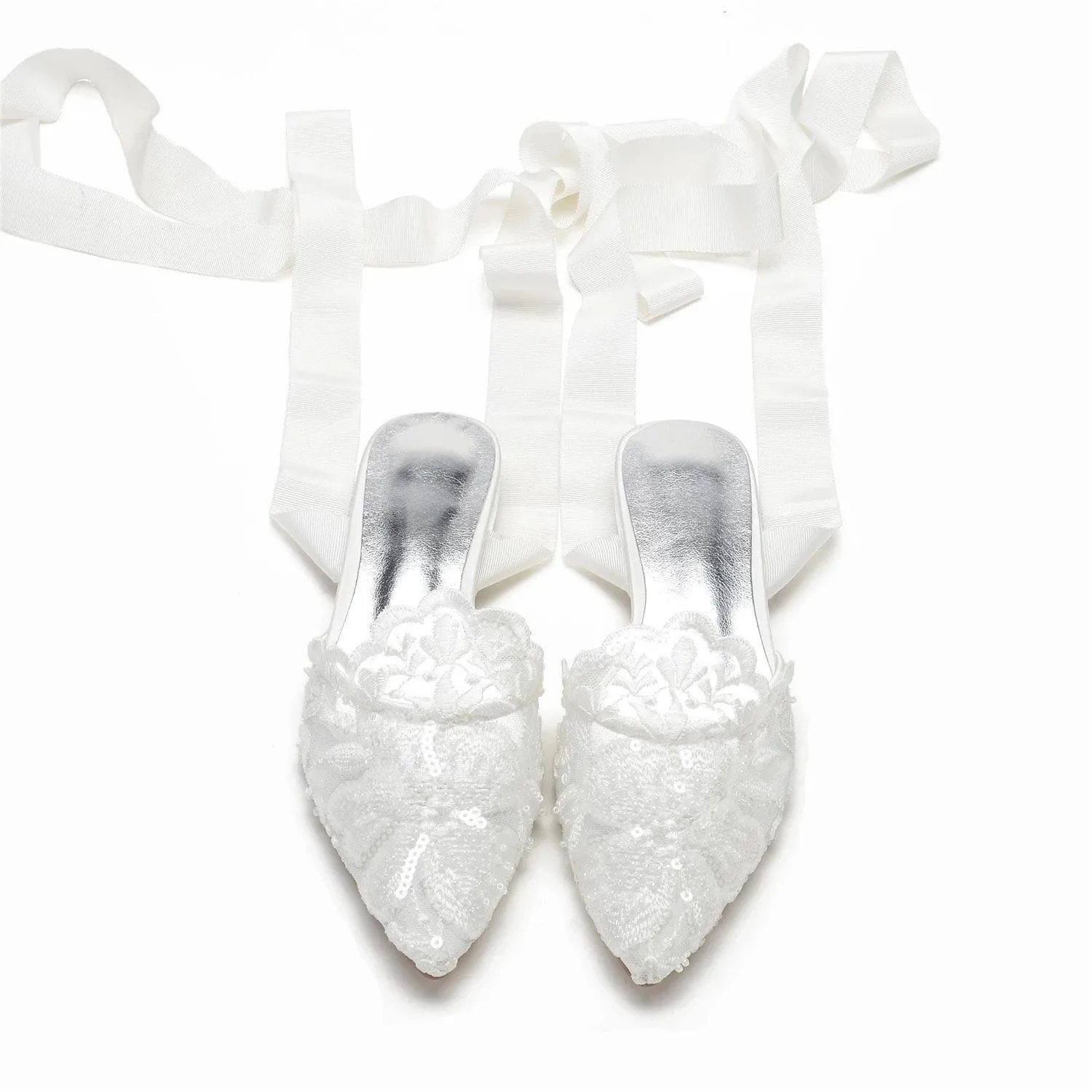 Beaded Lace Flat Shoes