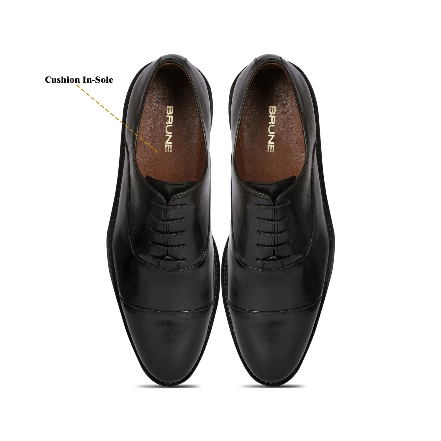 Black Leather Lightweight Oxford Lace-Up Shoes