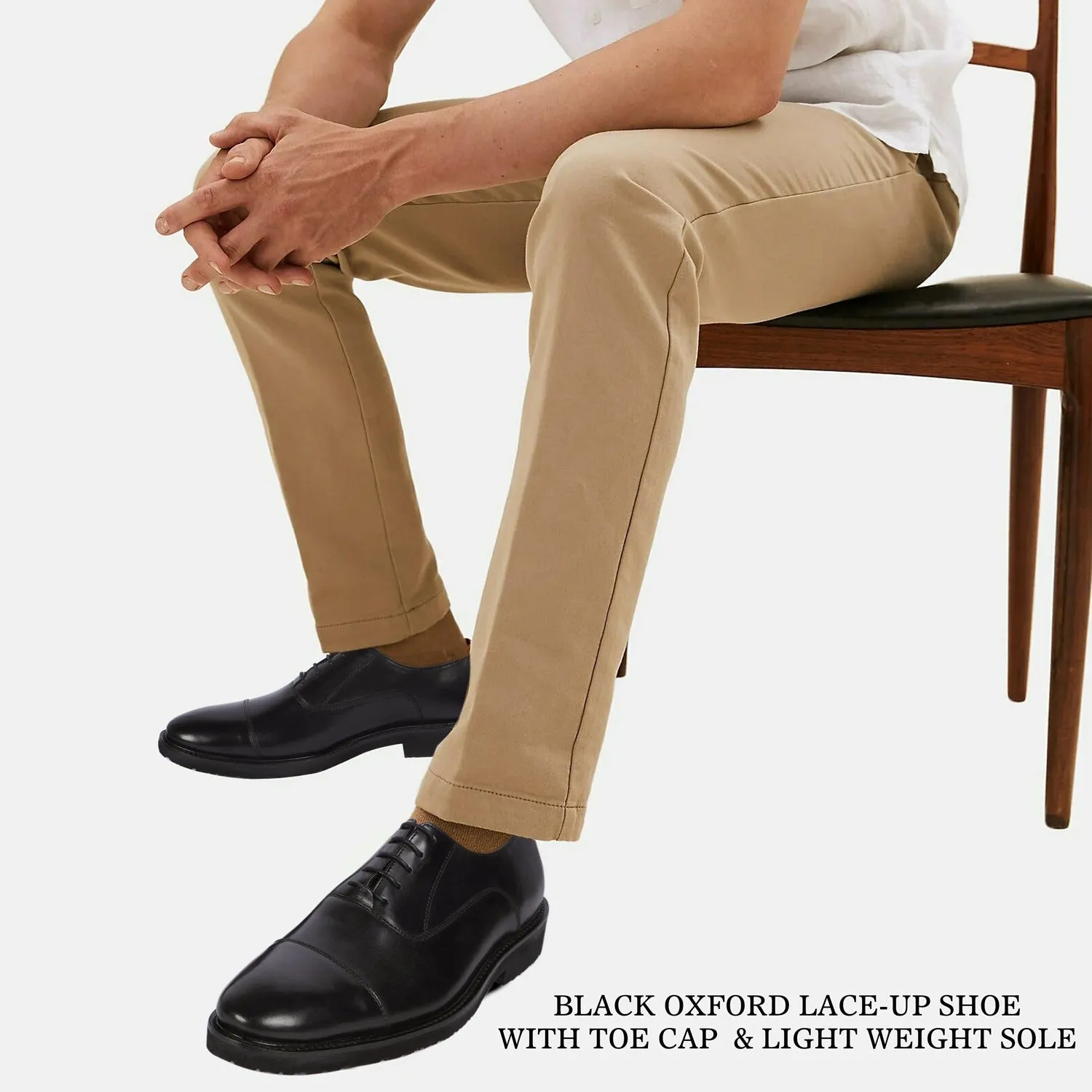 Black Leather Lightweight Oxford Lace-Up Shoes