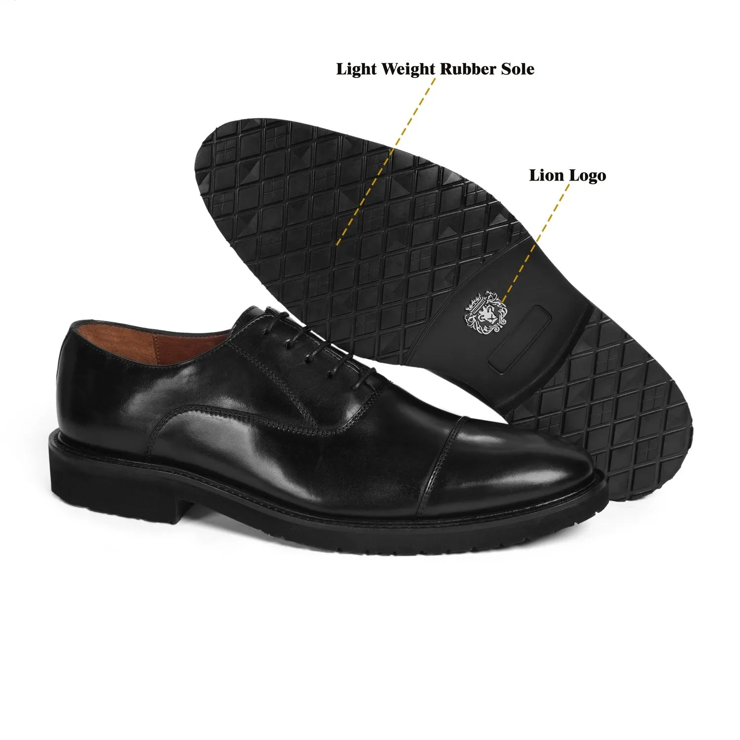 Black Leather Lightweight Oxford Lace-Up Shoes