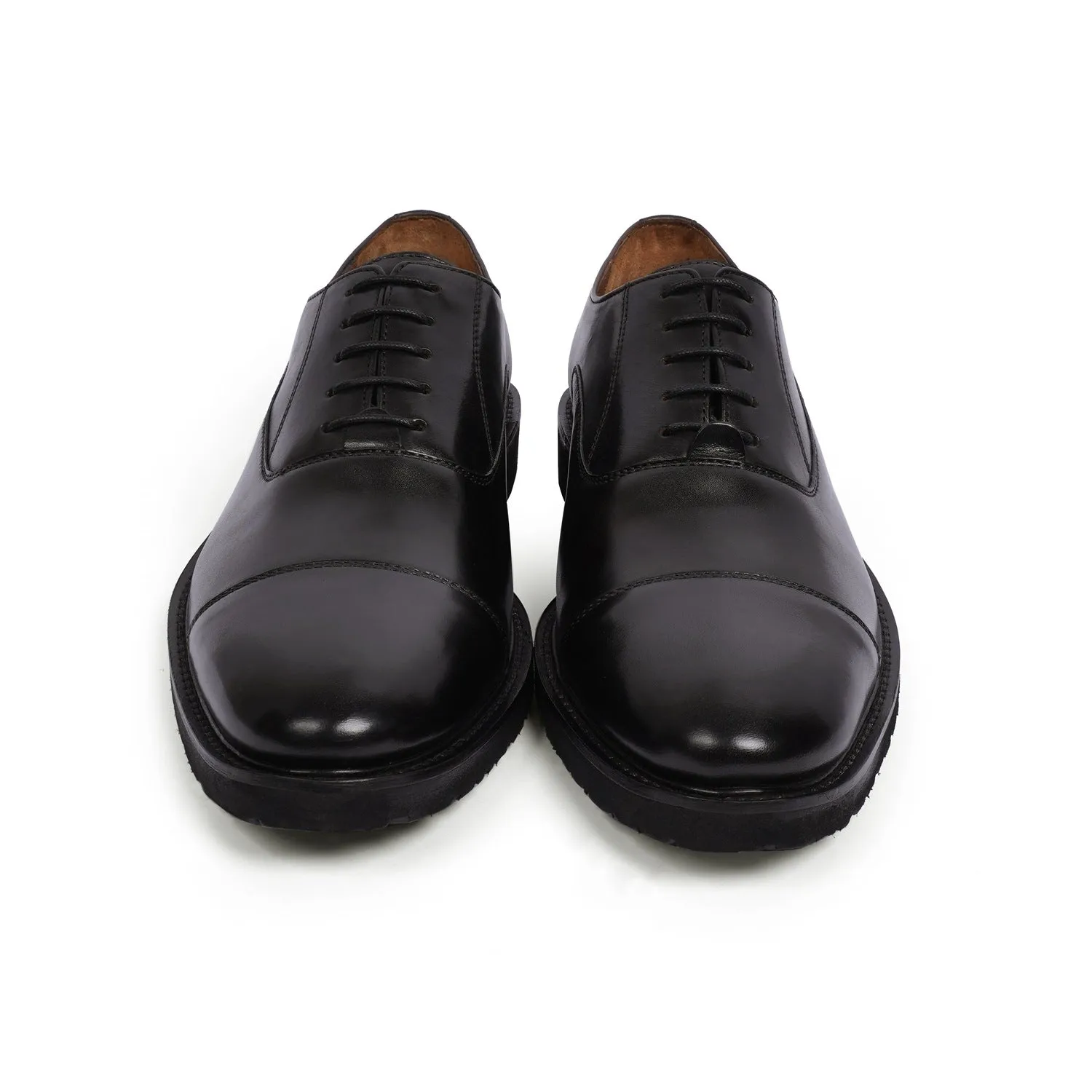 Black Leather Lightweight Oxford Lace-Up Shoes
