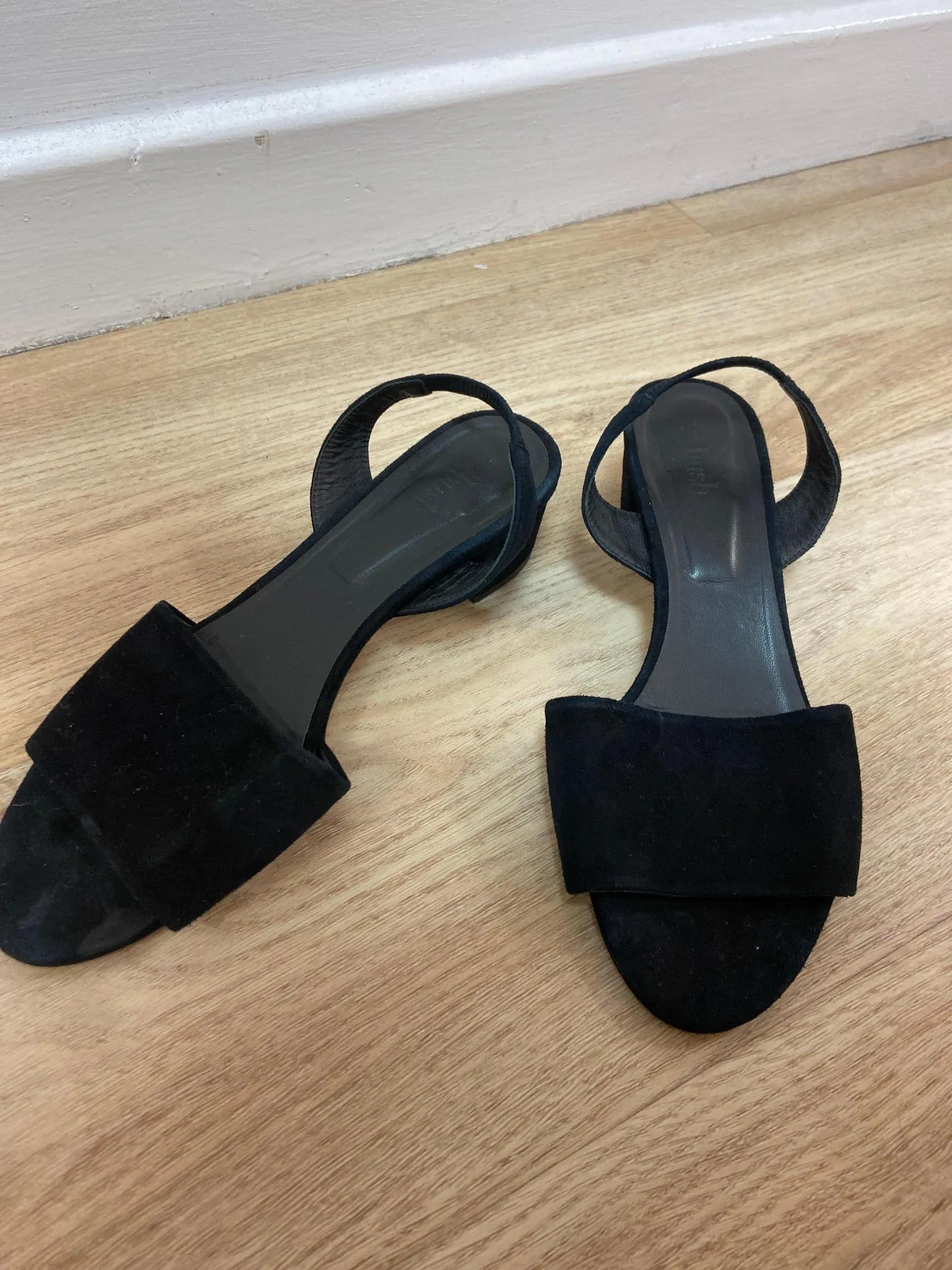 Black suede strappy block heel, Hush, Size 8
