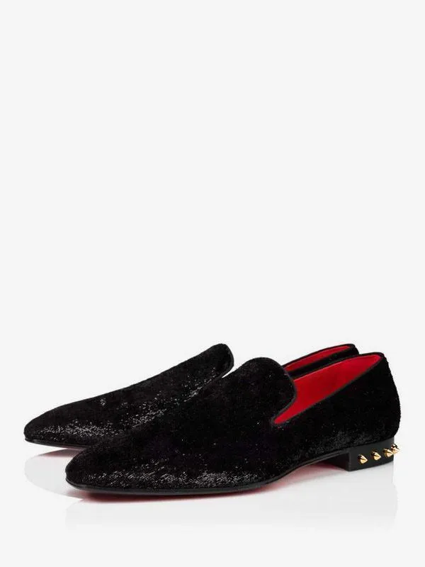Black Velvet Loafers with Studs
