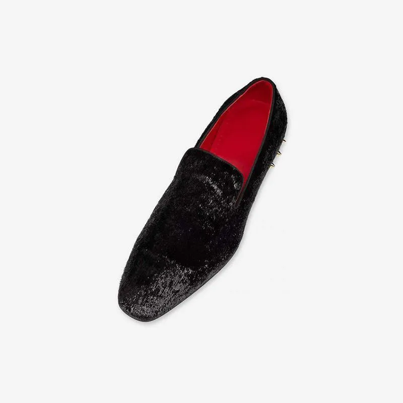 Black Velvet Loafers with Studs