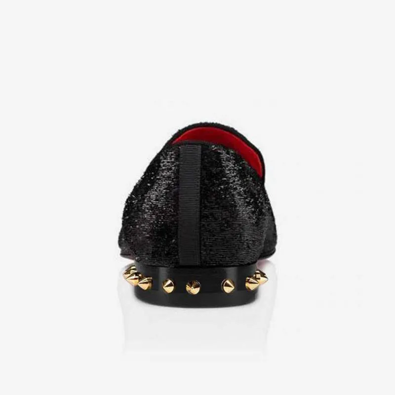 Black Velvet Loafers with Studs