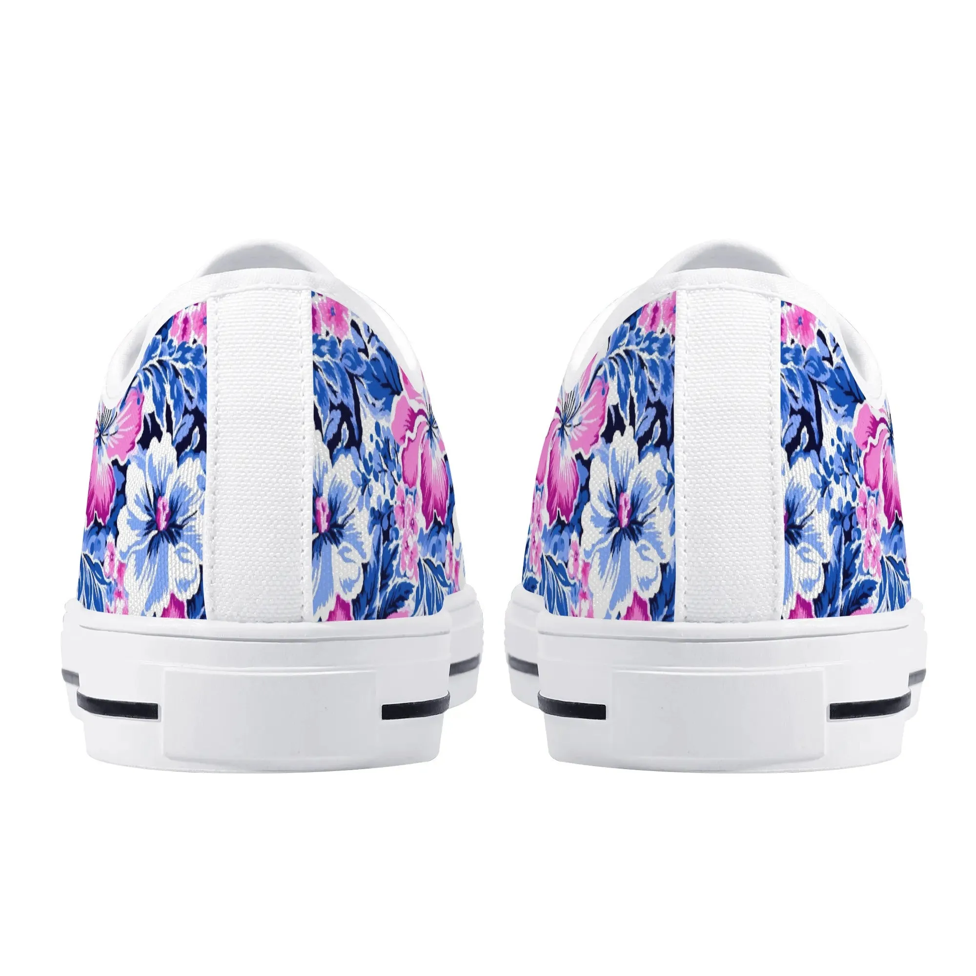 Bright Blooms: Pink and Blue Watercolor Hibiscus in Vivid Splendor Womens Low Top Canvas Sneakers US5.5 - US12