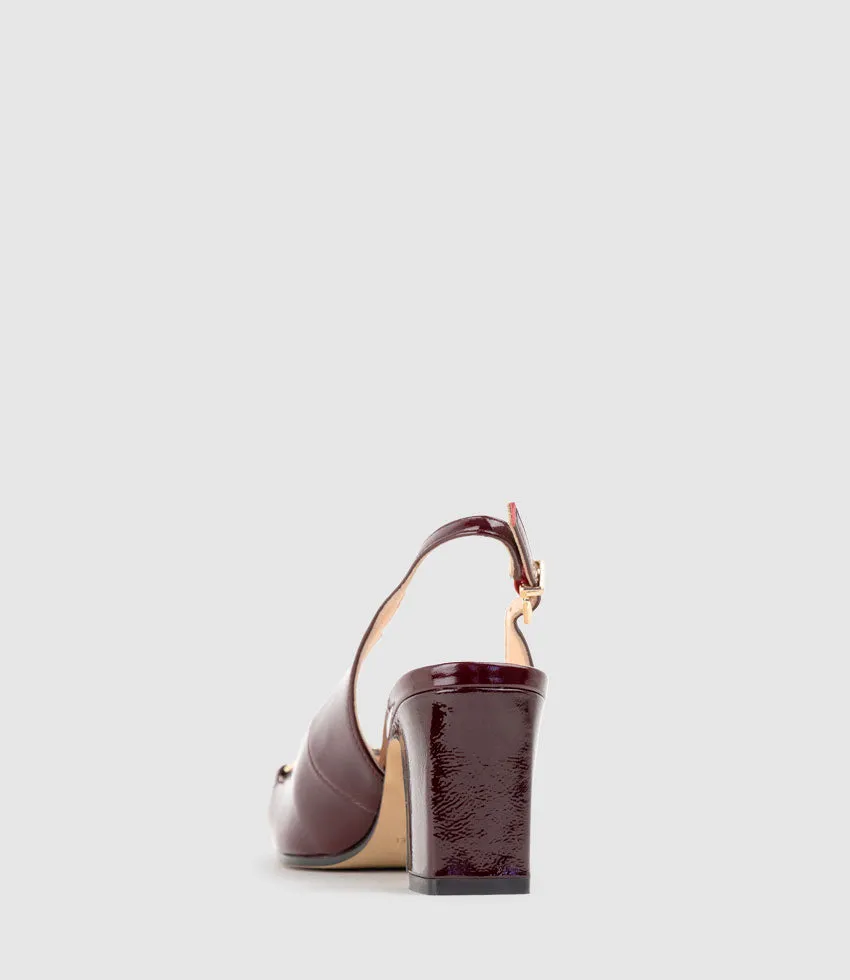 CAMILLE65 Slingback Pump with Trim in Black Cherry Crinkle Patent