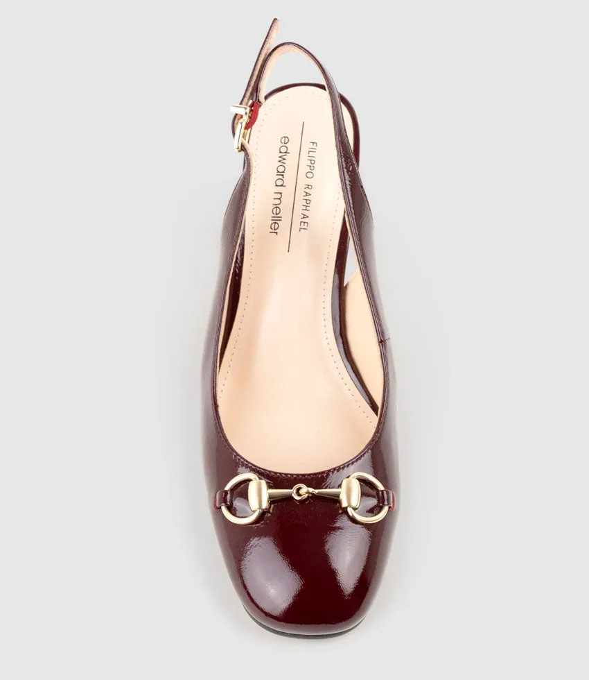 CAMILLE65 Slingback Pump with Trim in Black Cherry Crinkle Patent