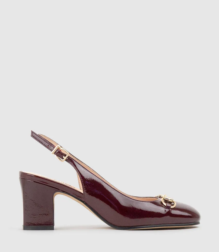 CAMILLE65 Slingback Pump with Trim in Black Cherry Crinkle Patent