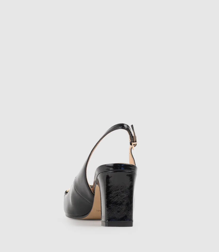 CAMILLE65 Slingback Pump with Trim in Black Crinkle Patent