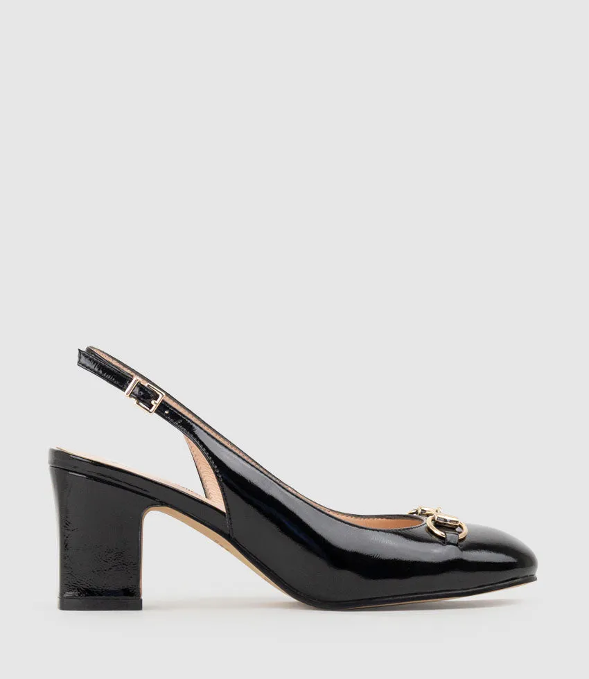 CAMILLE65 Slingback Pump with Trim in Black Crinkle Patent