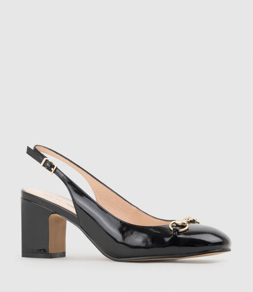 CAMILLE65 Slingback Pump with Trim in Black Crinkle Patent