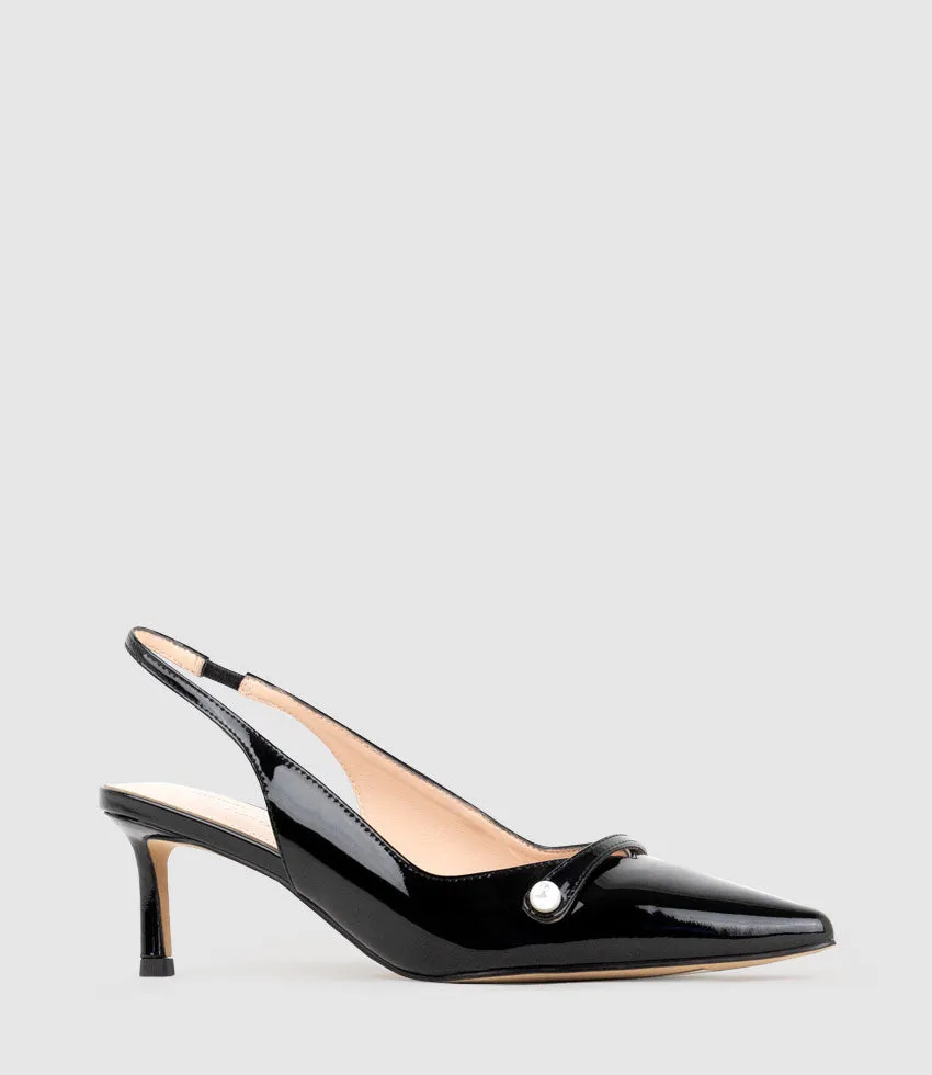 DIVINE55 Slingback Pump with Pearl in Black Patent