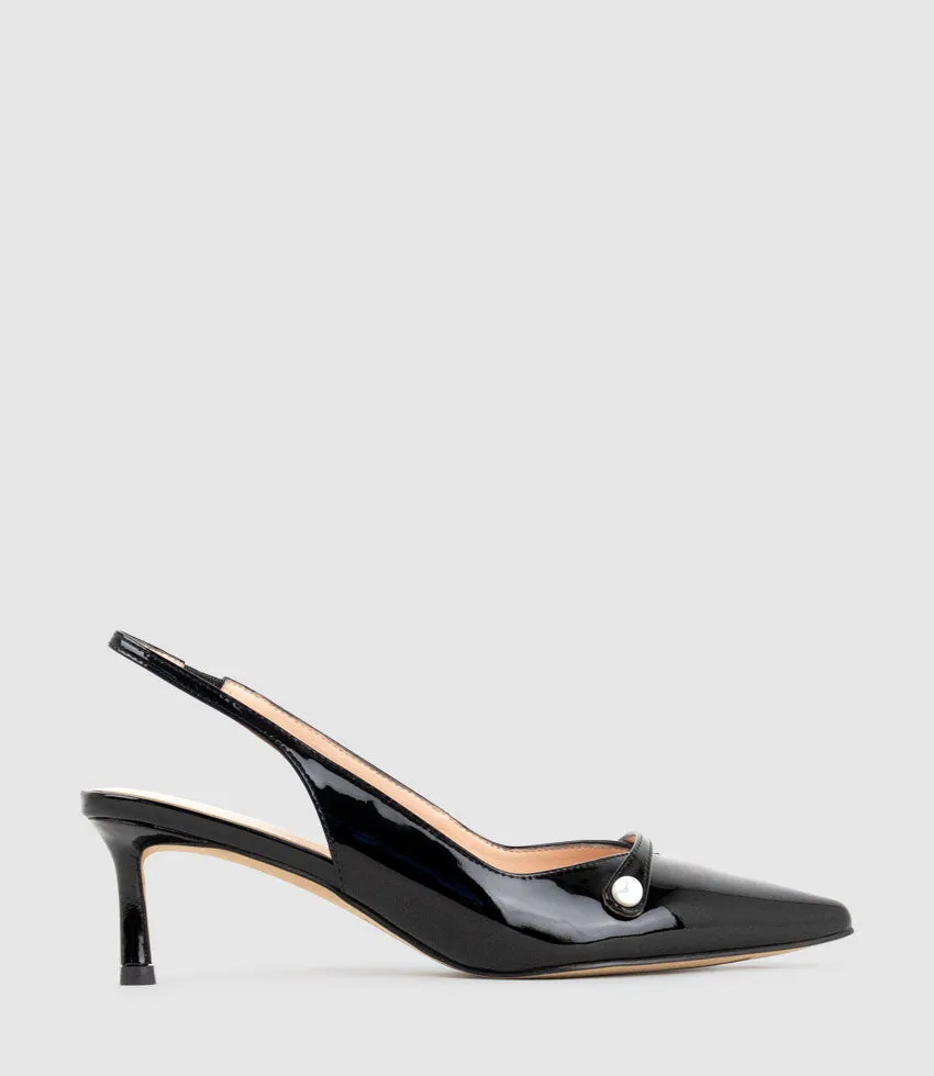 DIVINE55 Slingback Pump with Pearl in Black Patent