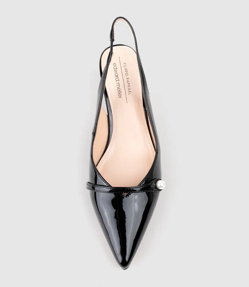 DIVINE55 Slingback Pump with Pearl in Black Patent