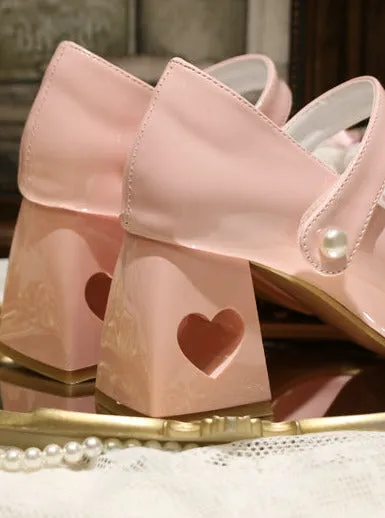 Elegant French Square Lace Ribbon Shoes Heel Toe Lolita Love