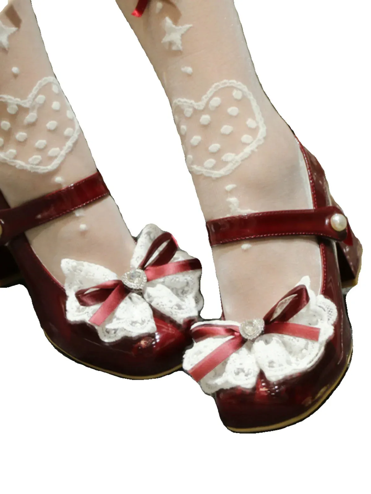 Elegant French Square Lace Ribbon Shoes Heel Toe Lolita Love