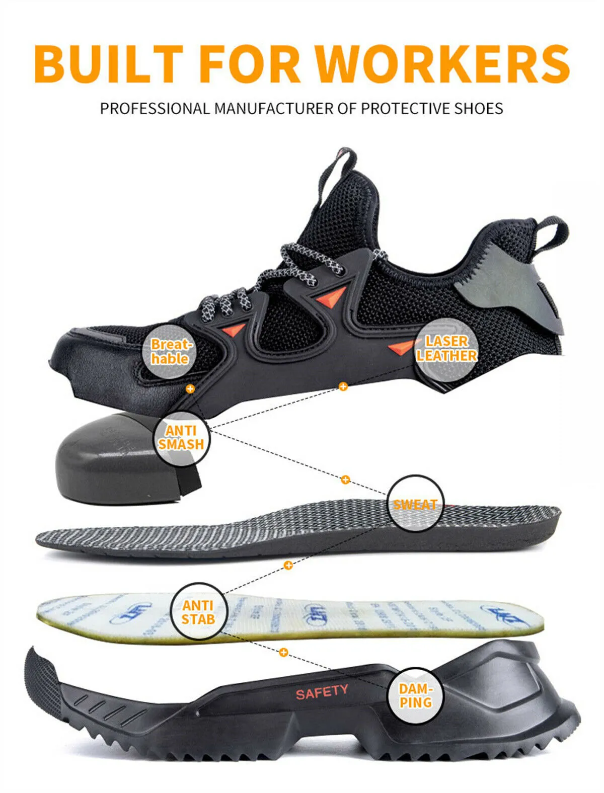 Indestructible Steel Toe Shoes Women Work Safety Anti Pierce Construction Shoes