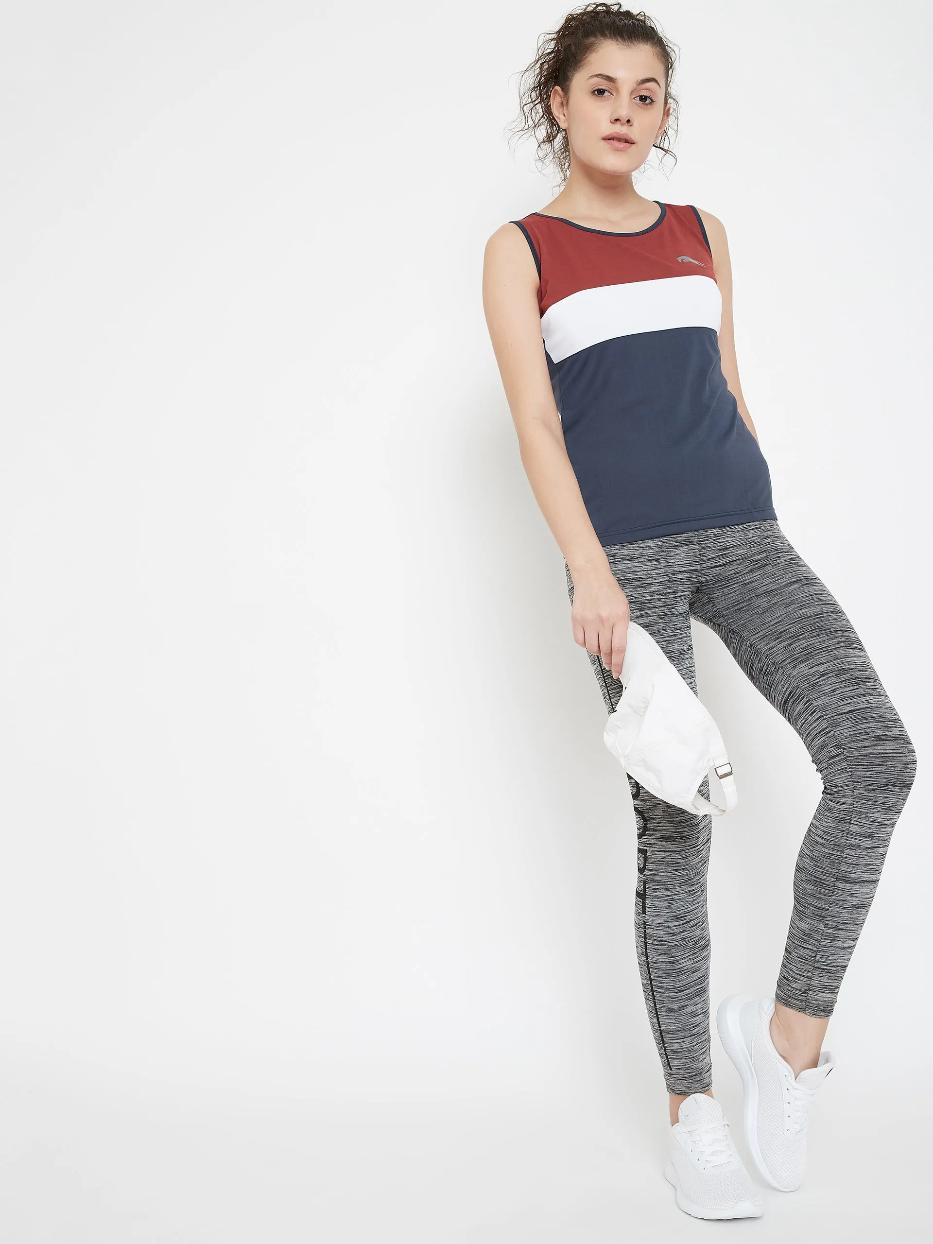JUMP USA Women Colourblocked Round Neck Training Tank Top