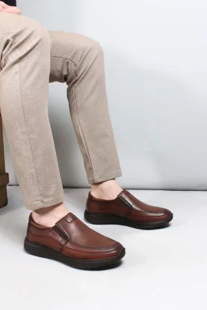 Men's Brown Casual Leather Slip-On Shoes-Wessi