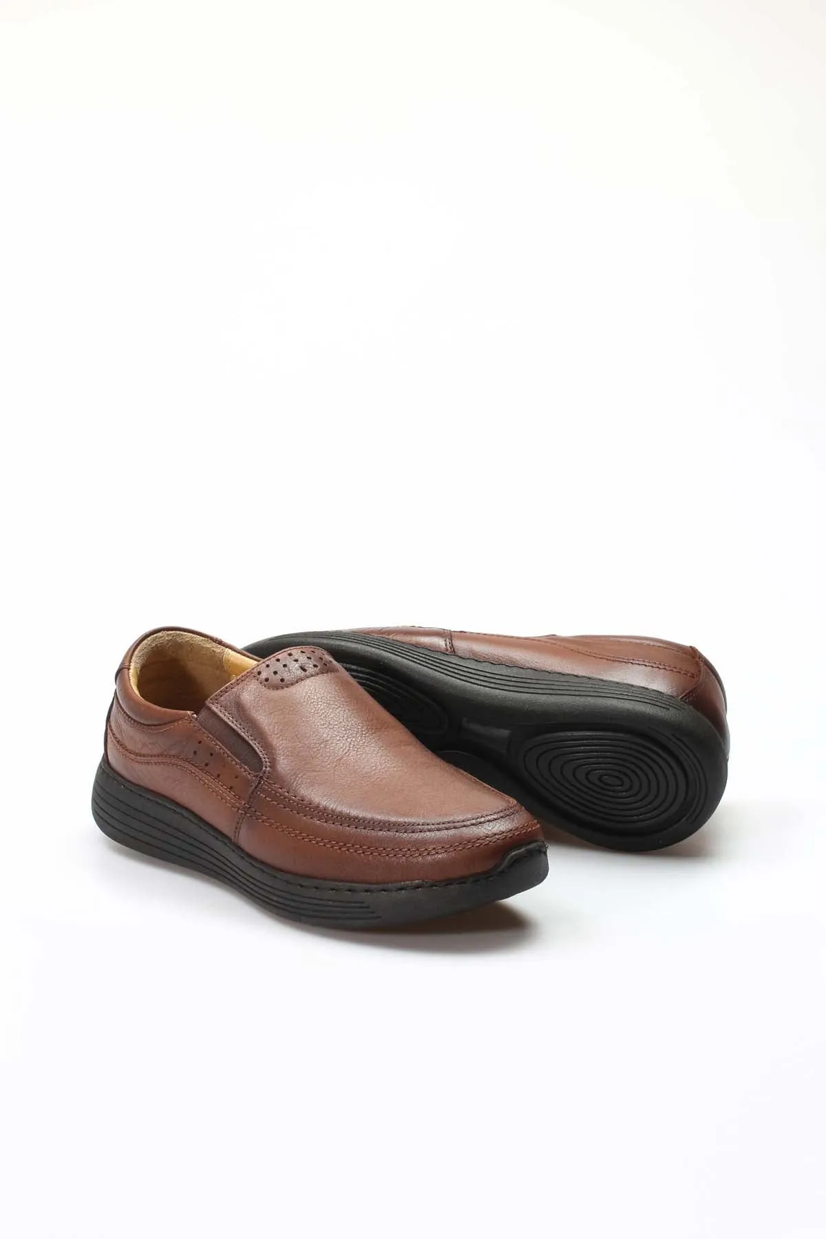 Men's Brown Casual Leather Slip-On Shoes-Wessi