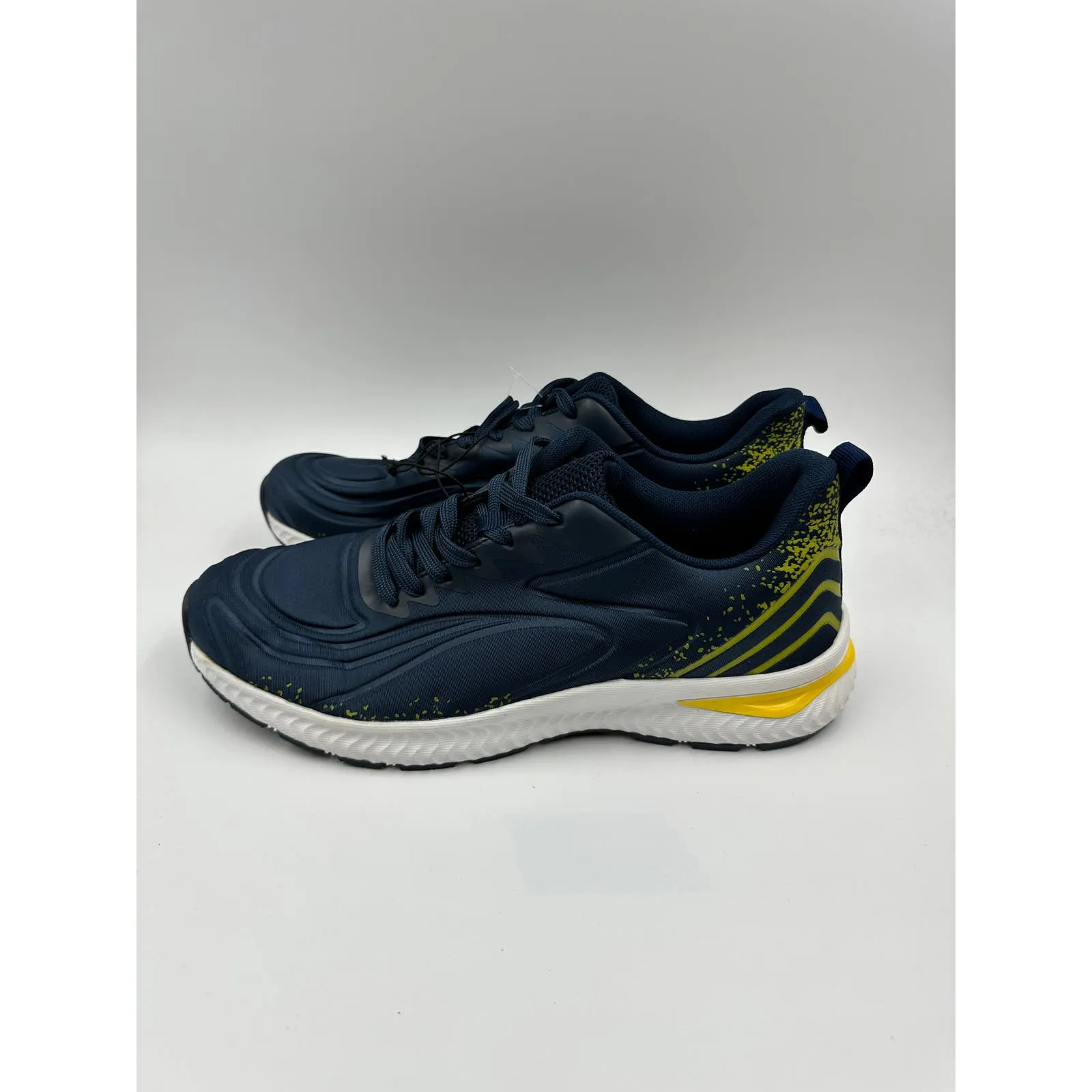 Men's Size 12 Navy Running Sneakers w/ Yellow Accents, Thick White & Yellow Sole