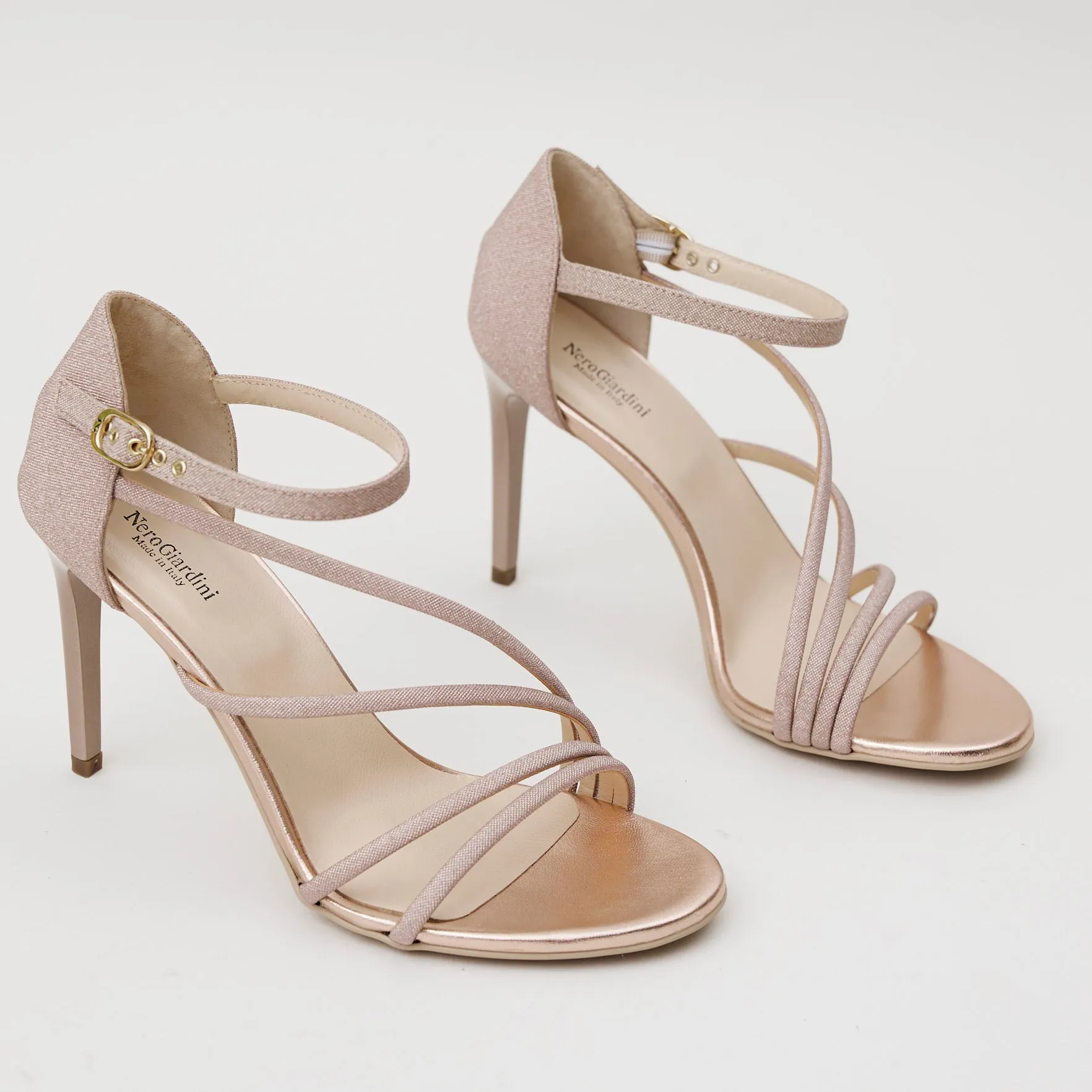 NeroGiardini Blush Glitter Leather Sandals
