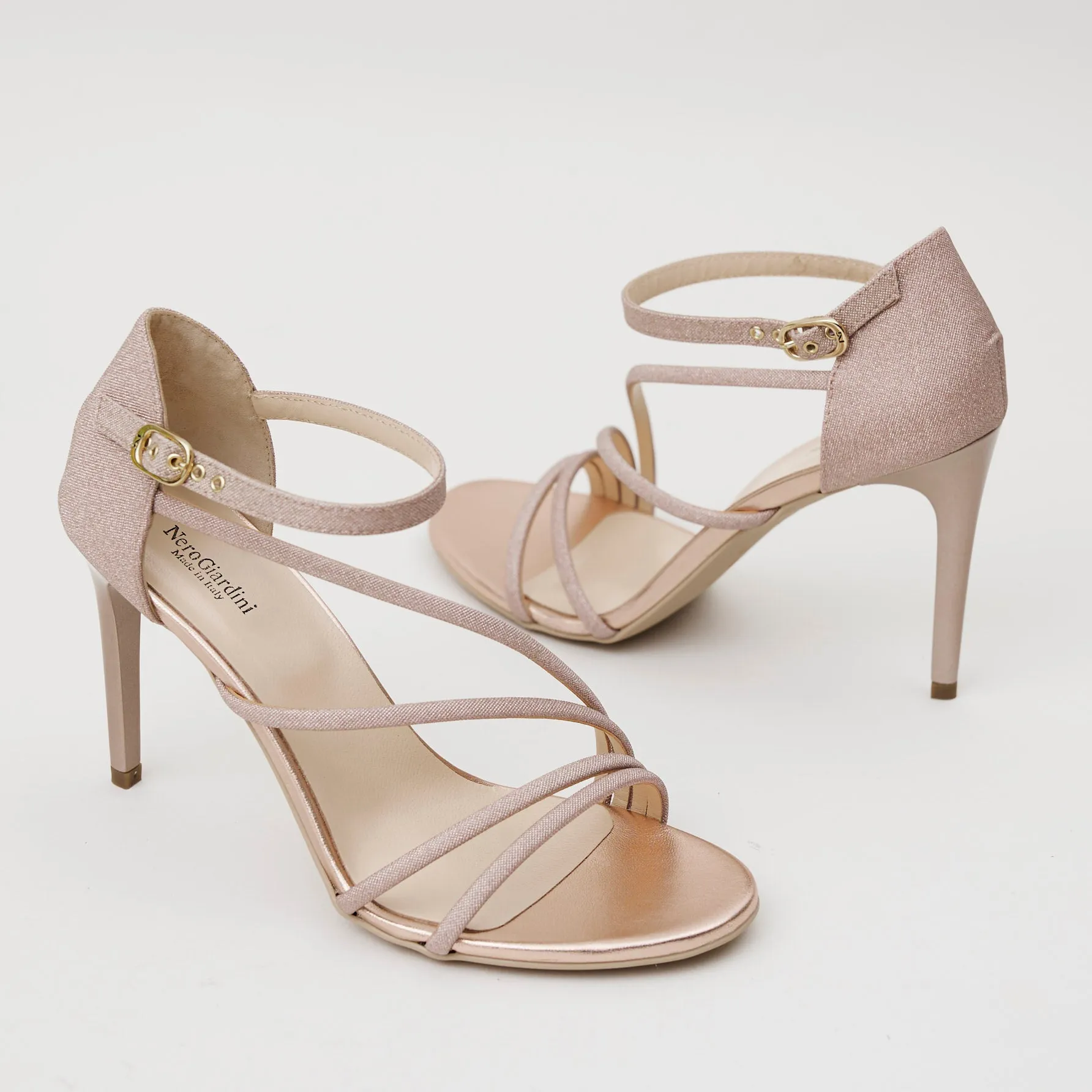 NeroGiardini Blush Glitter Leather Sandals