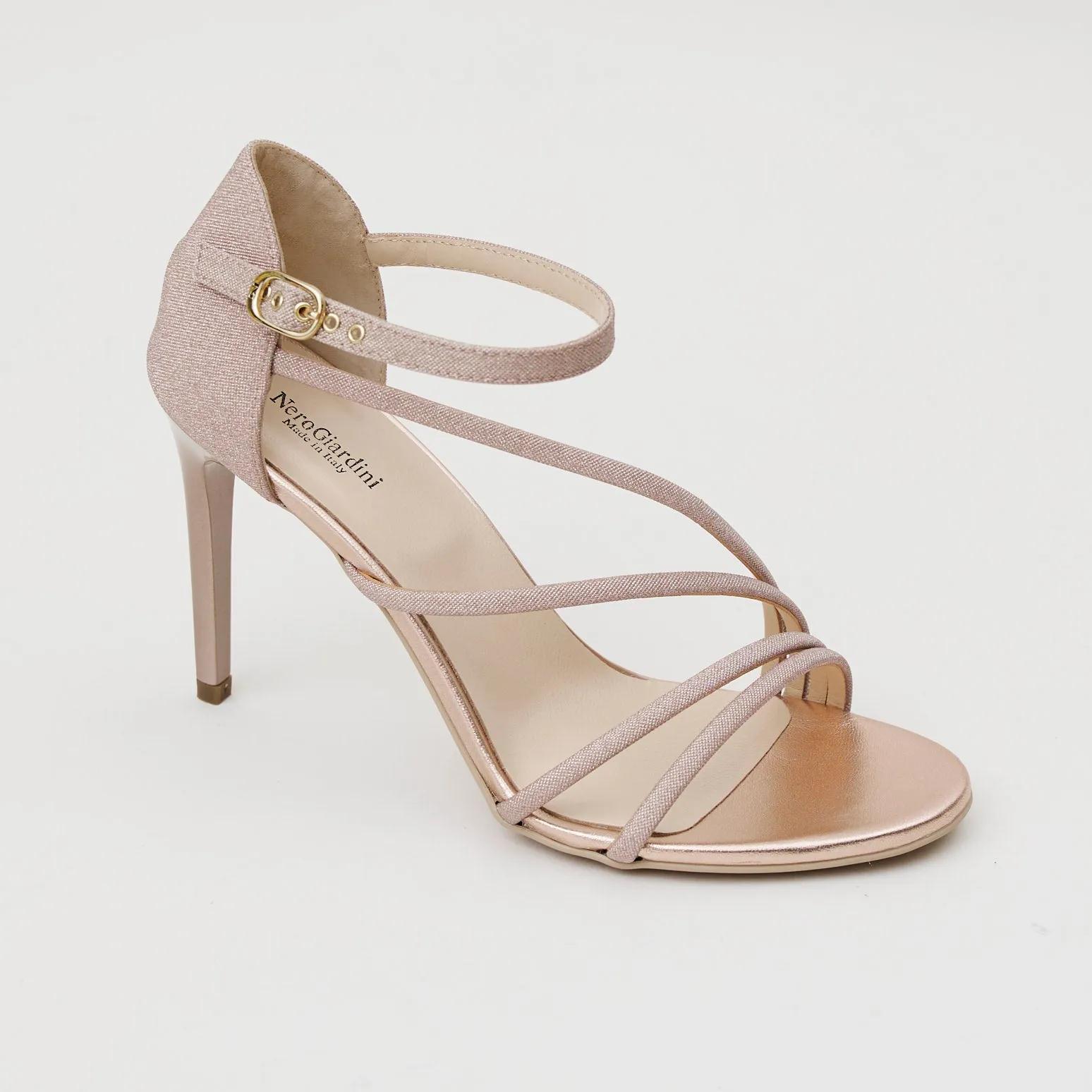NeroGiardini Blush Glitter Leather Sandals
