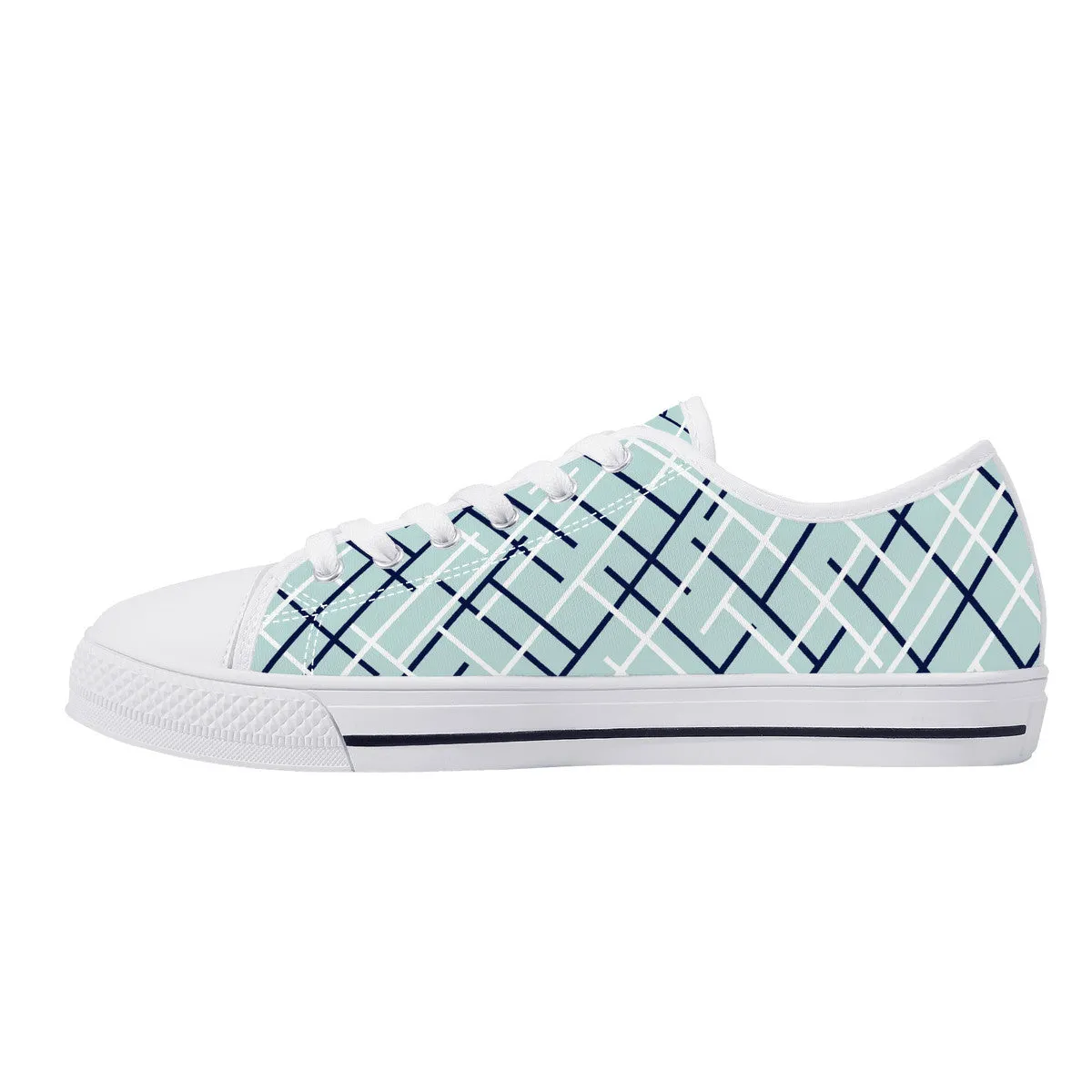 Real White Logo on Aqua with Abstract Line Design Canvas Sneakers