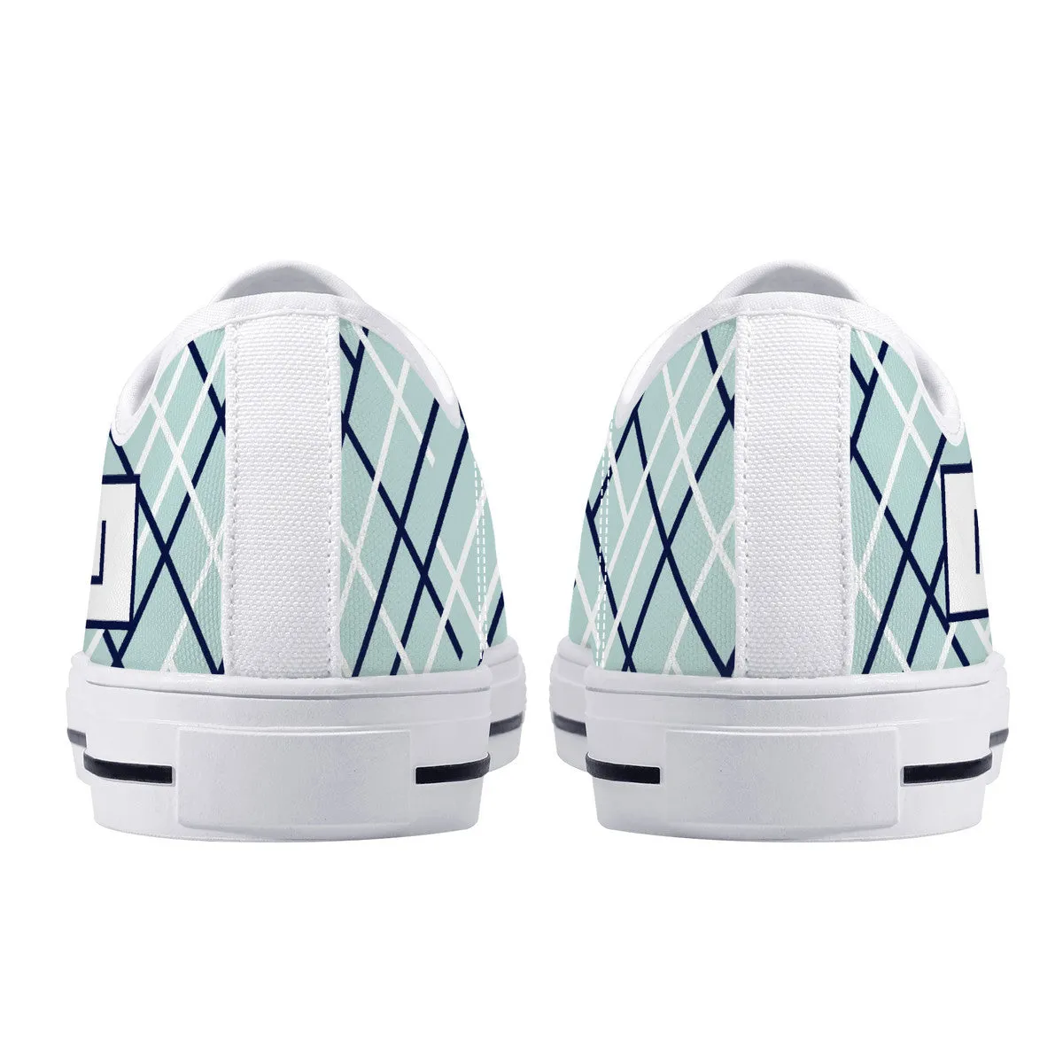 Real White Logo on Aqua with Abstract Line Design Canvas Sneakers