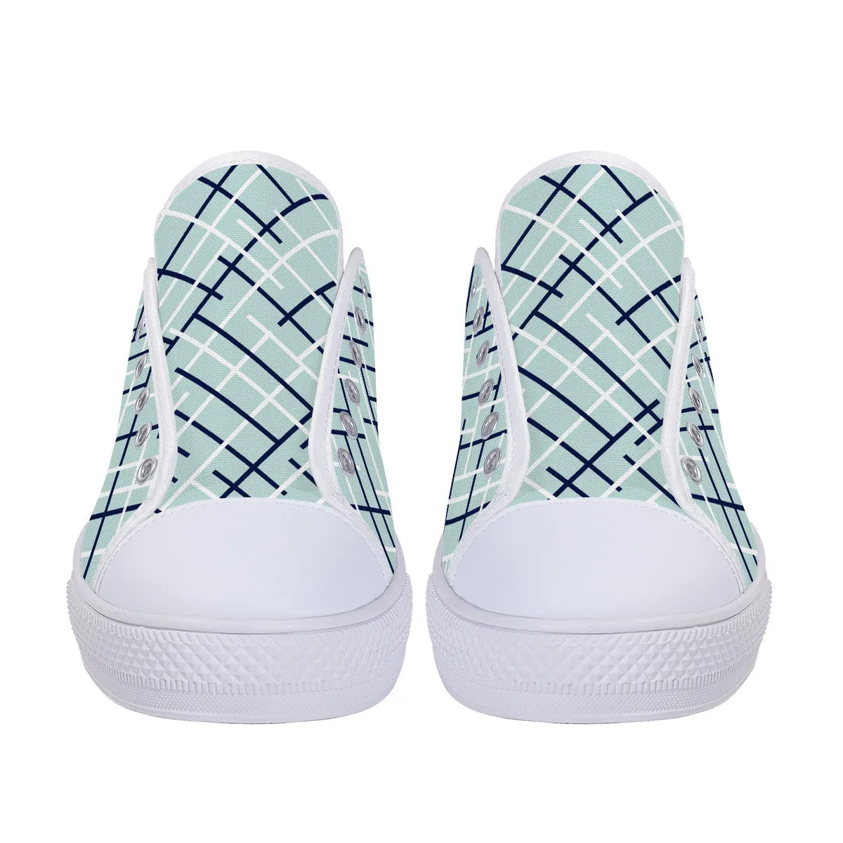 Real White Logo on Aqua with Abstract Line Design Canvas Sneakers