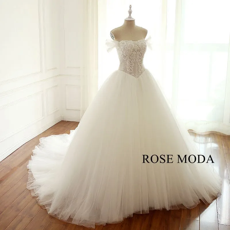 Rosemoda Drop Waist Illusion Ball Gown Wedding Dress