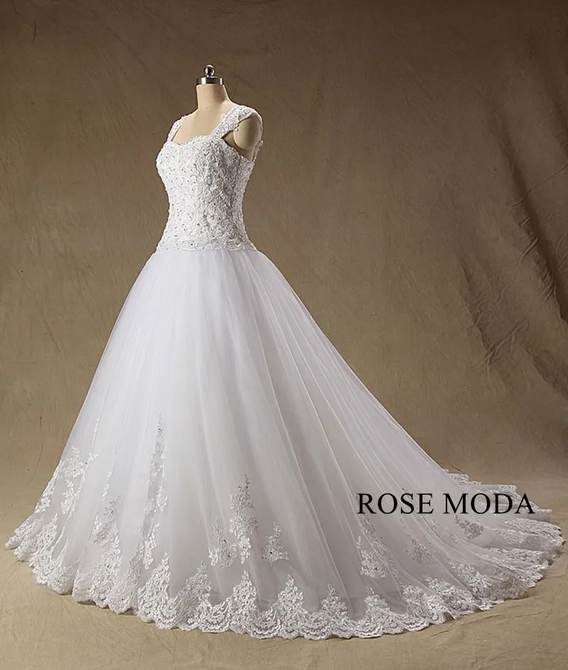Rosemoda Dropped Lace Ball Gown Wedding Dress with Strap
