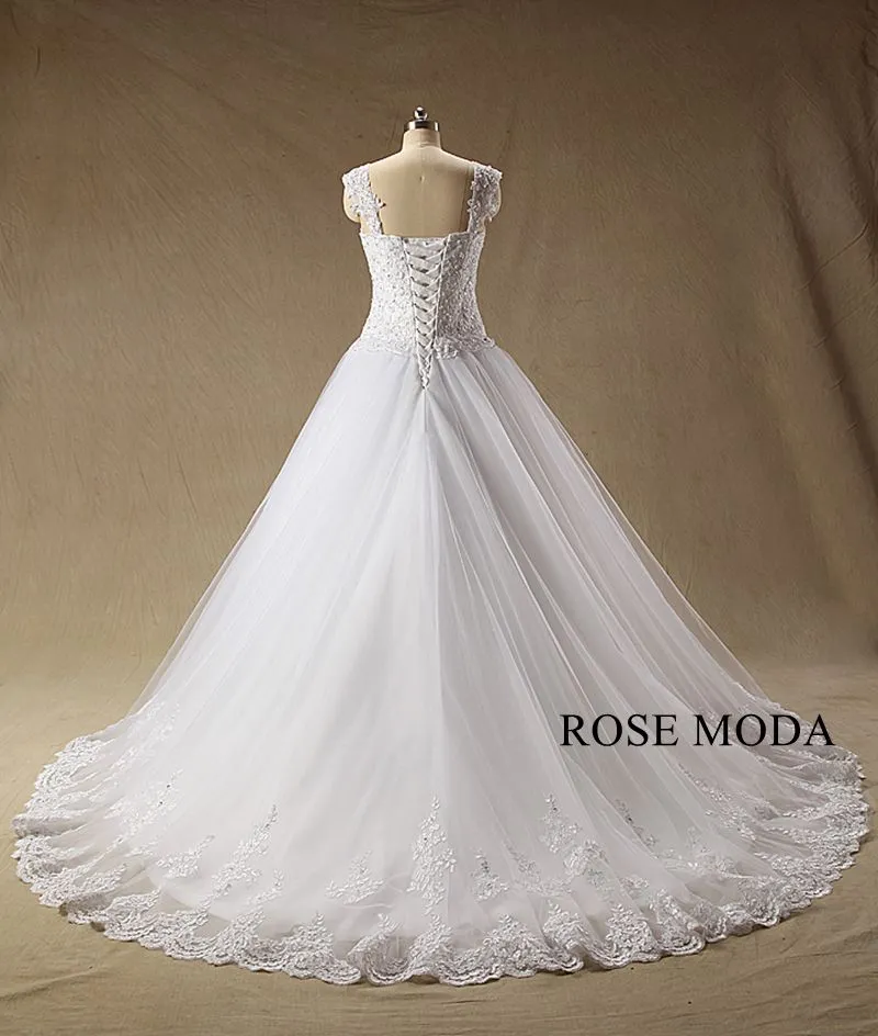 Rosemoda Dropped Lace Ball Gown Wedding Dress with Strap