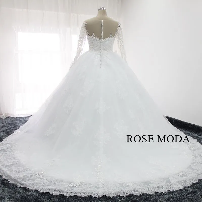 Rosemoda Long Sleeve Lace Ball Gown Wedding Dress