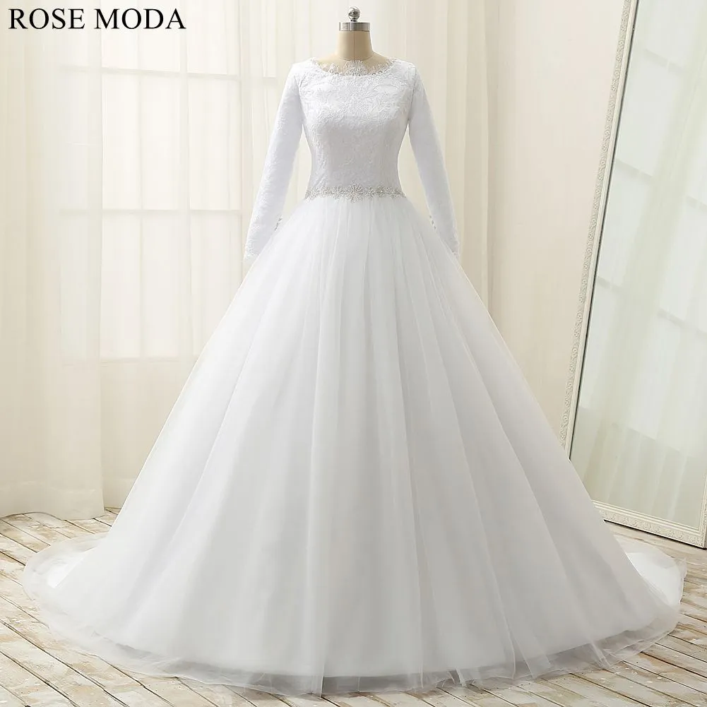Rosemoda Long Sleeve Muslim Lace Ball Gown Wedding Dress