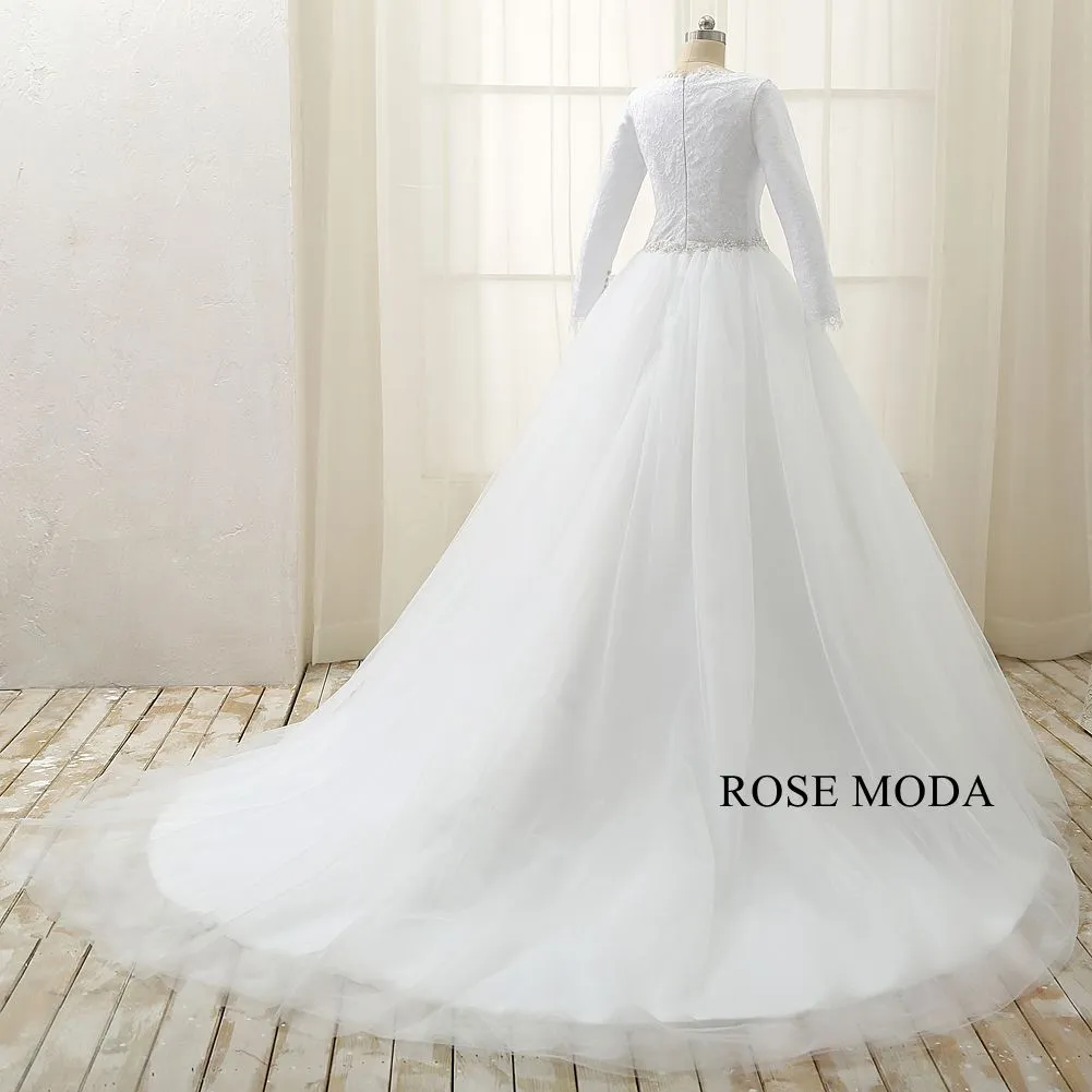 Rosemoda Long Sleeve Muslim Lace Ball Gown Wedding Dress