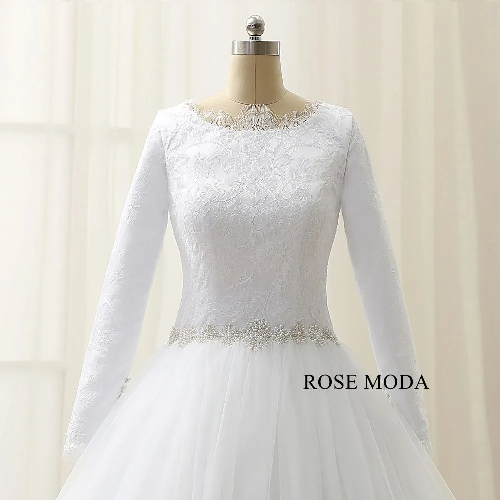 Rosemoda Long Sleeve Muslim Lace Ball Gown Wedding Dress