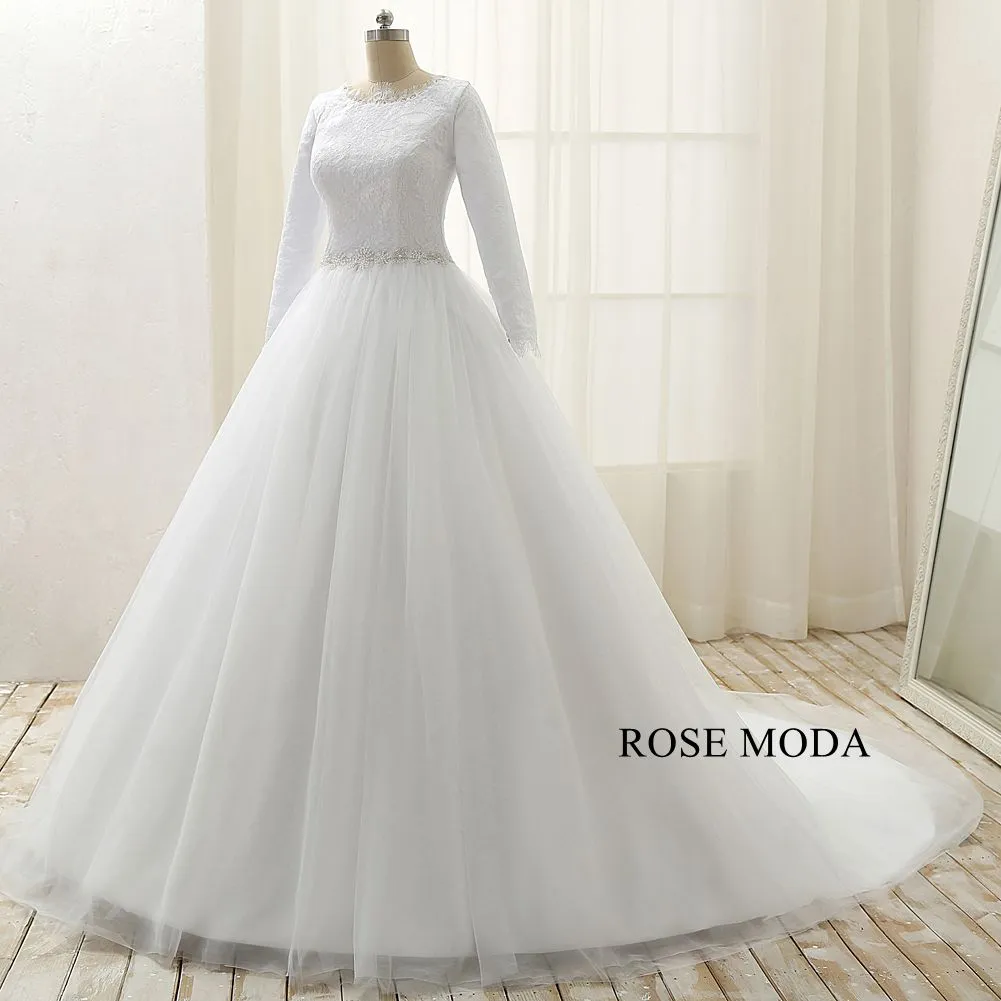 Rosemoda Long Sleeve Muslim Lace Ball Gown Wedding Dress