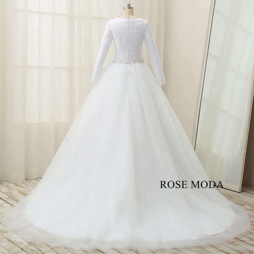 Rosemoda Long Sleeve Muslim Lace Ball Gown Wedding Dress
