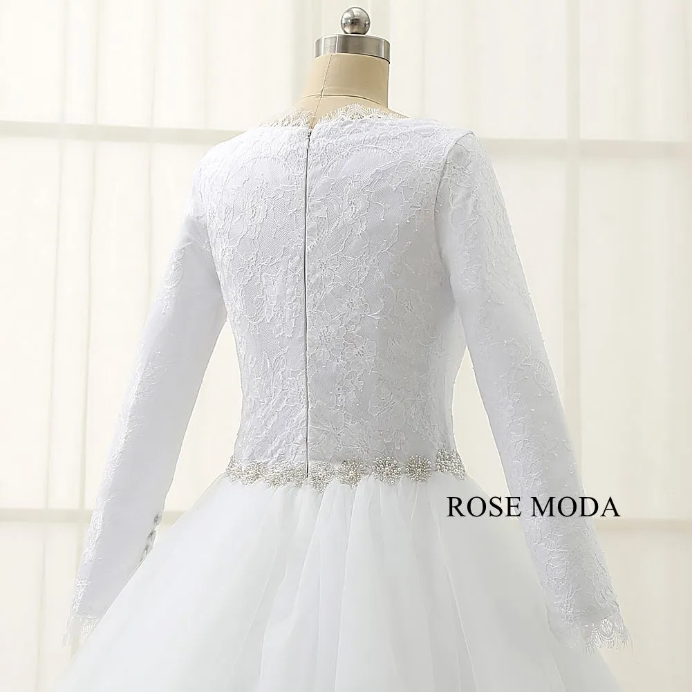Rosemoda Long Sleeve Muslim Lace Ball Gown Wedding Dress